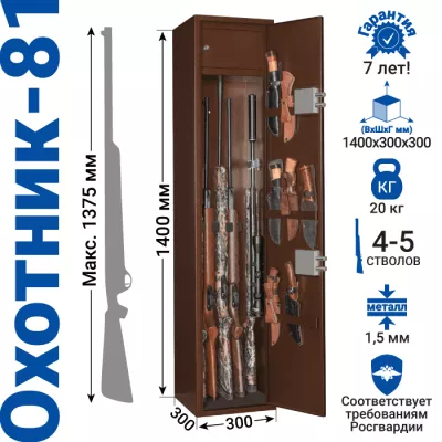 Металлический шкаф для хранения оружия Охотник-81